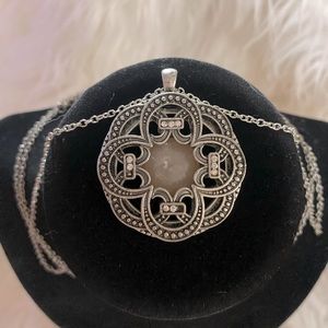 Geometric rose quartz long necklace